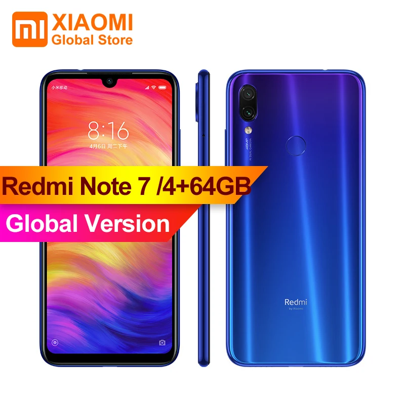 Глобальная версия оригинал XIAOMI Redmi Note 7 4 Гб ОЗУ 64 ПЗУ S660 смартфон 48 Мп + 13 МП камера