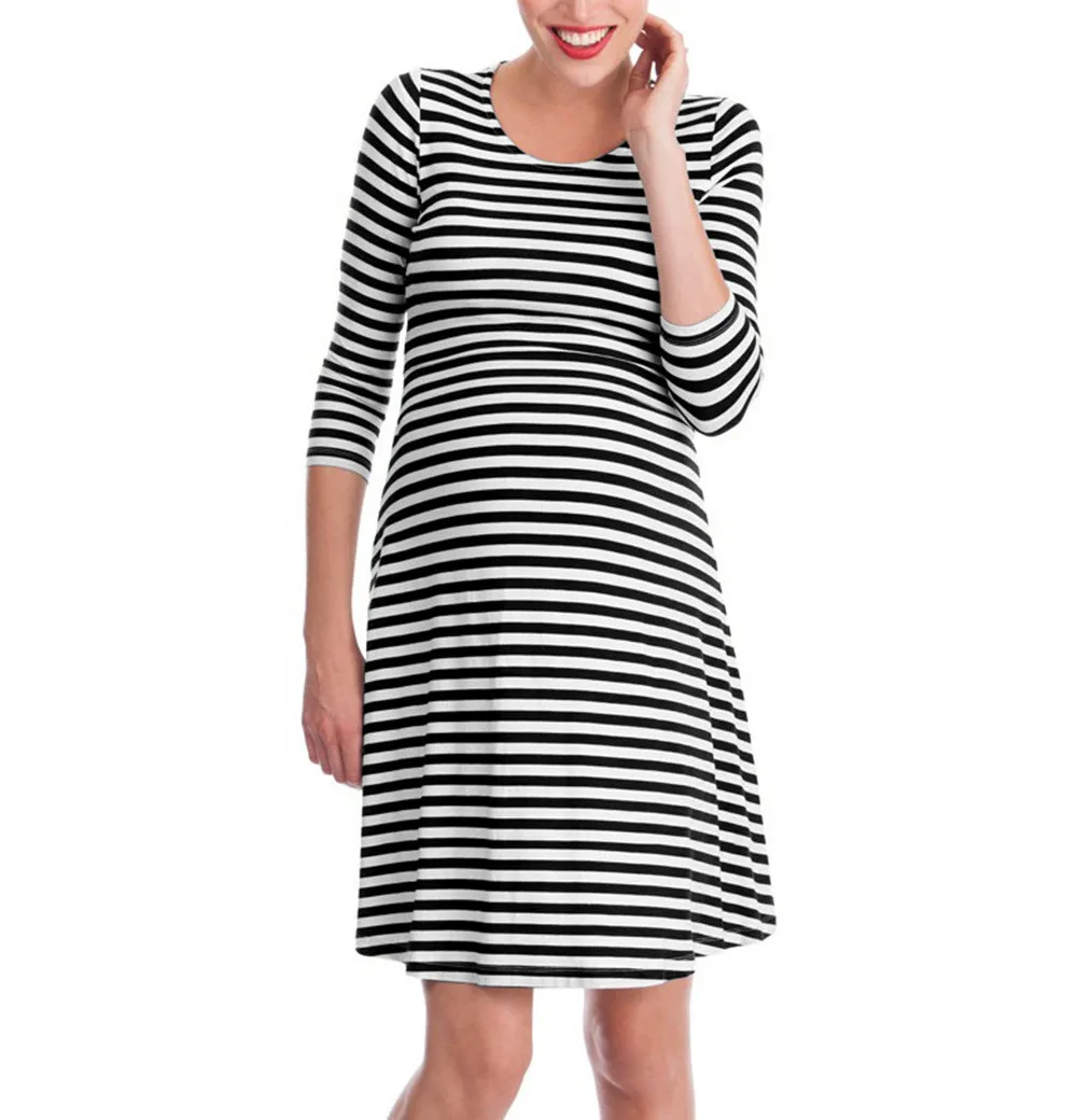 

Women Striped Pregnant Nursing Baby For Maternity Multifunctionl Dress Clothing