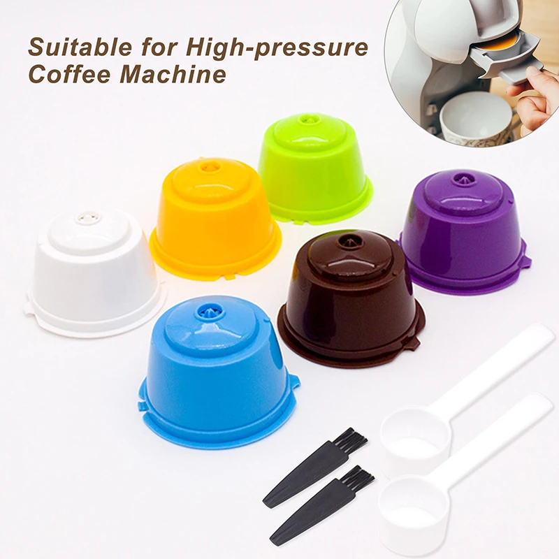 

6Pcs fit for Coffee Filter Cup Reusable Coffee Capsule Filters For With Spoon Brush Kitchen Accessories