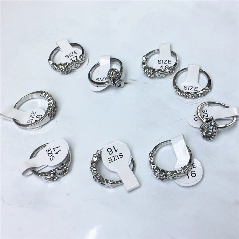 E 10pcs AOMU 10 шт./партия, золотистая, серебристая, перламутровая буквы из кристаллов, корона, смешанный сустав пальца, кольцо для женщин, свадебные украшения - Цвет основного камня: E 10pcs