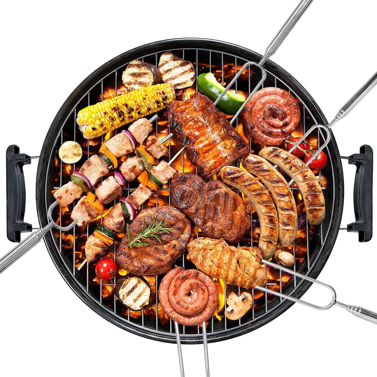 

WALFOS Camping Cookware Stainless Steel BBQ Marshmallow Roasting Sticks Extending Roaster Telescoping Forks for Kids