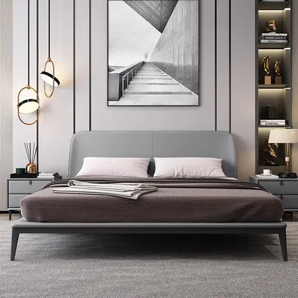 Итальянский минималистский двуспальная кровать Спальня Кожевенная Свадебные