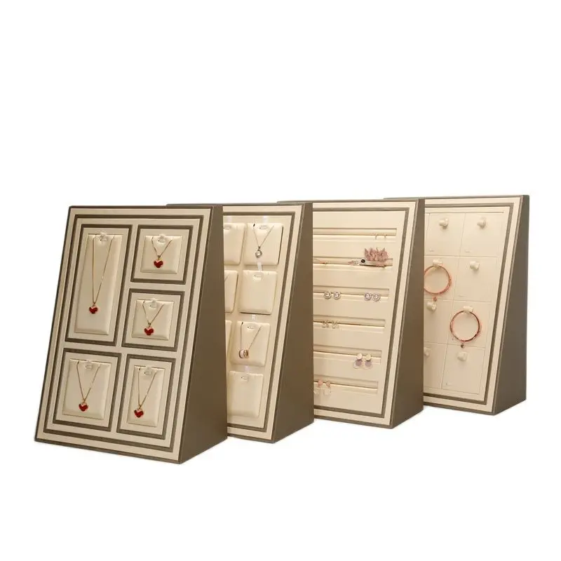 Necklace display board jewelry pearl display stand factory direct sale beige wall cabinet display box earring board tray