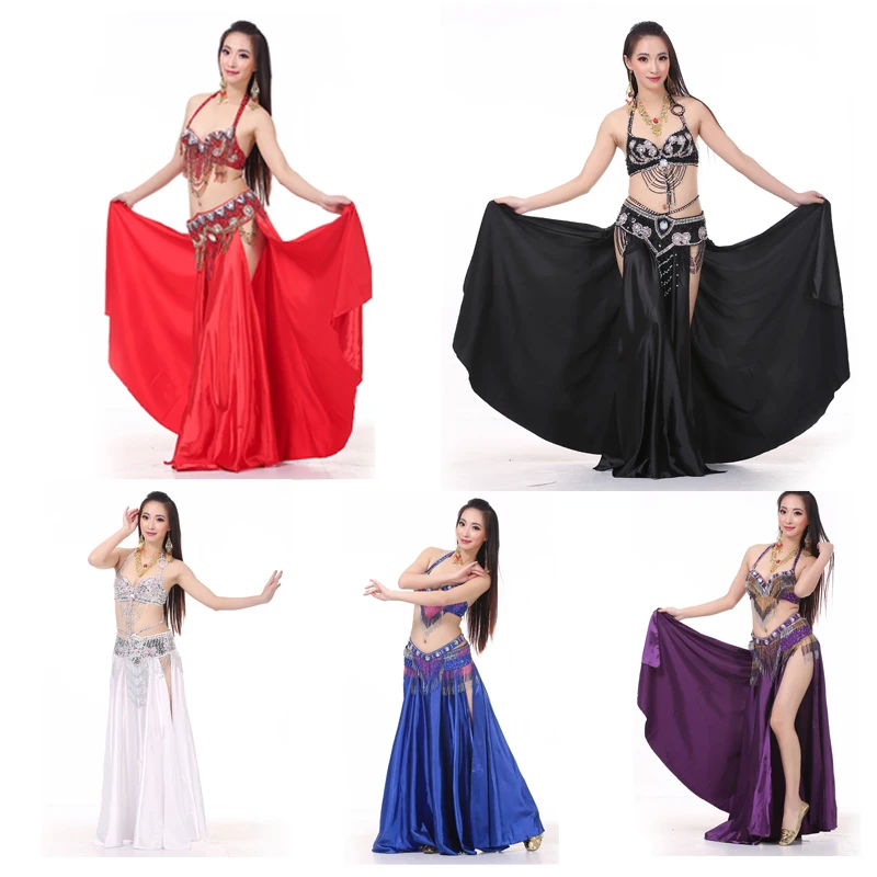 

Women Elegant Belly Dance Skirt Tribal Double Slits Satin Long Skirt (No Belt) Swing dancing skirt Belly Dance skirt