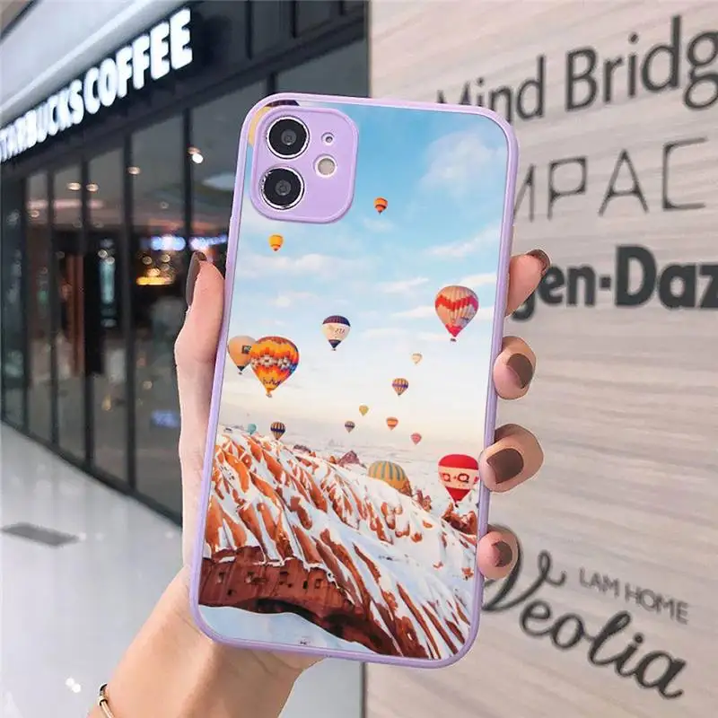 

Landscape sports hot air balloon Phone Case Matte transparent For Purple iPhone 12 Mini 11 Pro XR XS Max 7 8 Plus X Back Cover