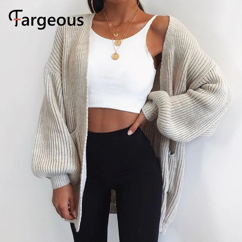 Женский длинный кардиган Fargeous вязаный большого размера с карманами для осени и