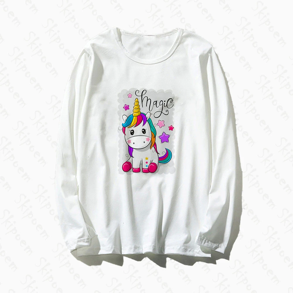 

Милая женская футболка с единорогом, корейский стиль, Tumblr, эстетическая, кавайная, хлопок, длинный рукав, размера плюс, футболка, Femme, уличная ...