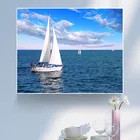 Постеры и принты в скандинавском стиле с изображением голубого парусника, холст с изображением морских пейзажей, настенные картины Landspace для гостиной, офиса, декоративная Фриза