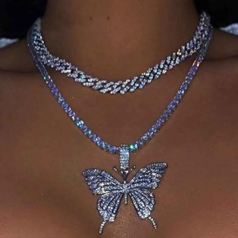 Женское ожерелье с подвеской-бабочкой, роскошная цепь для тенниса с кристаллами, массивное Ювелирное Украшение в подарок, 2020