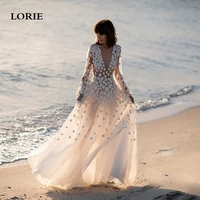 lorie a line lace long sleeve wedding dress with flowers tulle v neck boho wedding gowns vestido de novia plus size