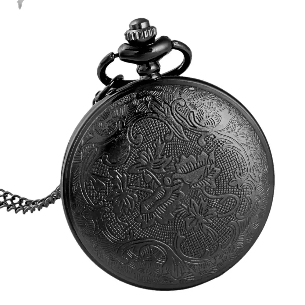 

Vintage Charm Black Unisex Fashion Roman Number Quartz Steampunk Pocket Watch Women Man Necklace Pendant with Chain Gifts