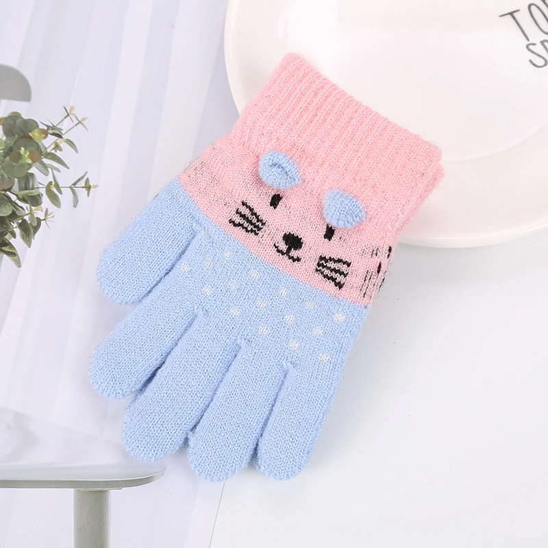 Cute Cartoon Cat Gloves 2022 Winter Thick Knitted Boys Girls Mittens Children Full Finger Warm Gloves For Kids 3-7 Years Old