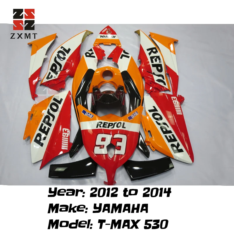 

ZXMT Motorcycle Scooter Bodywork Full Fairing Kit Panel For 2012 2013 2014 YAMAHA TMAX 530 12 13 14 Repsol 93 Orange