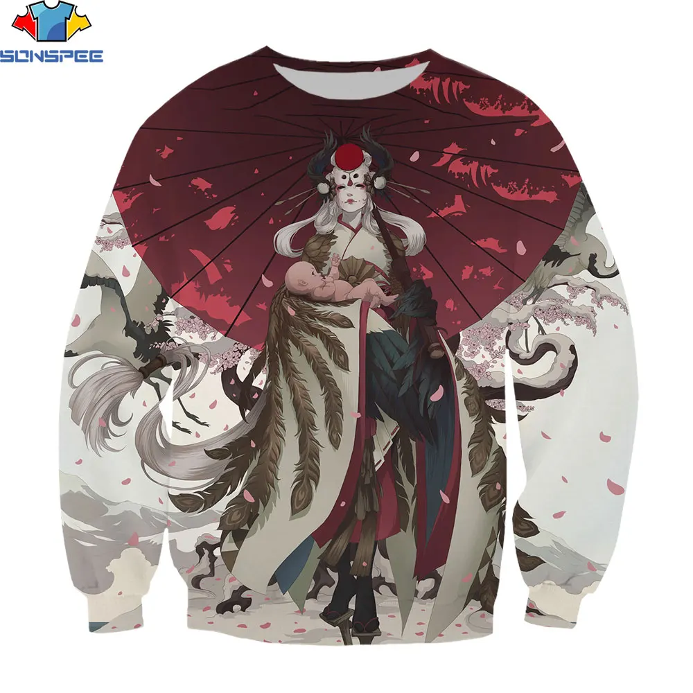 

SONSPEE 3D Print Japanese Traditional Culture Beauty Geisha Men Woman Without Cap Sweatshirt Anime Pullover Top Harajuku Sweatsh