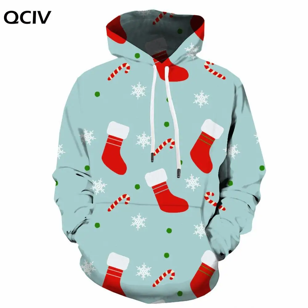 QCIV Brank Christmas Hoodie Men Snowflake 3d Printed Gift Hoody Anime Party Hooded Casual Mens Clothing Hip Hop Casual New Man