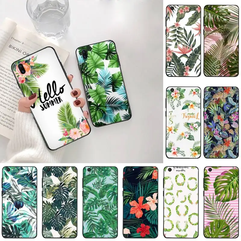 

Palm tree Leaves Plant Flower Black TPU Soft Phone Case Cover For Vivo Y91c Y17 Y51 Y67 Y55 Y93 Y81S Y19 V17 vivos5