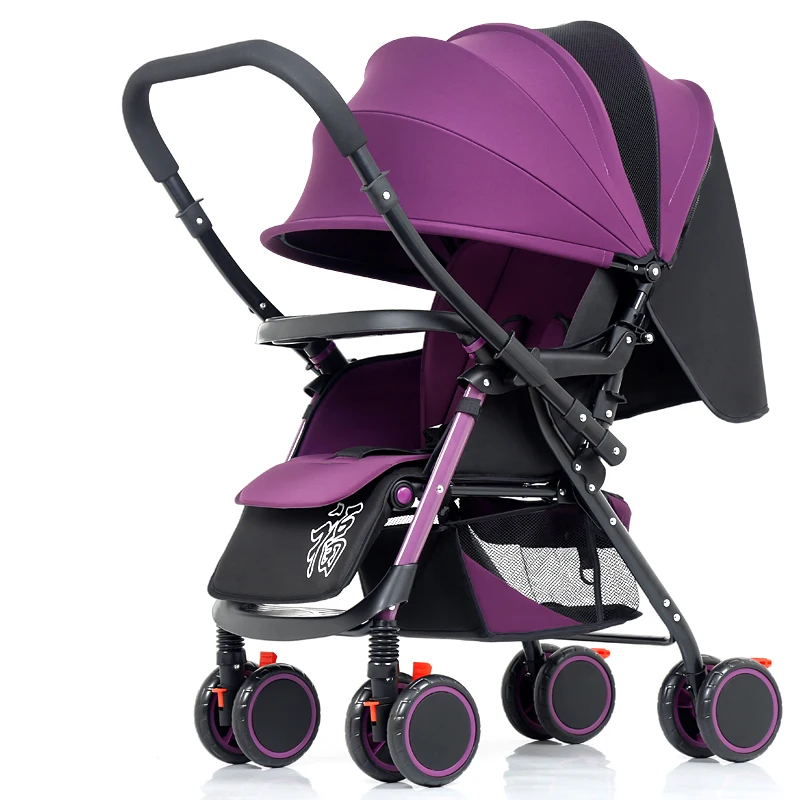 Purple Детская коляска может лежать и складывать четыре колеса амортизирующая детская коляска - Цвет: Purple