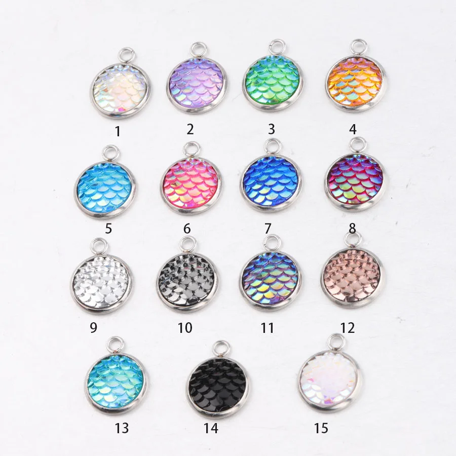 

50pcs/lot 8 10 12mm stainless steel Mermaid Scale Charms For Jewelry Making DIY MIX colors Fish scales pendants Jewelry Finding