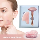 Скребок Для Массажа Гуаша из натурального камня, массажер с розовым и кварцем, ролик для подтяжки кожи лица и тела, инструмент для ухода за кожей