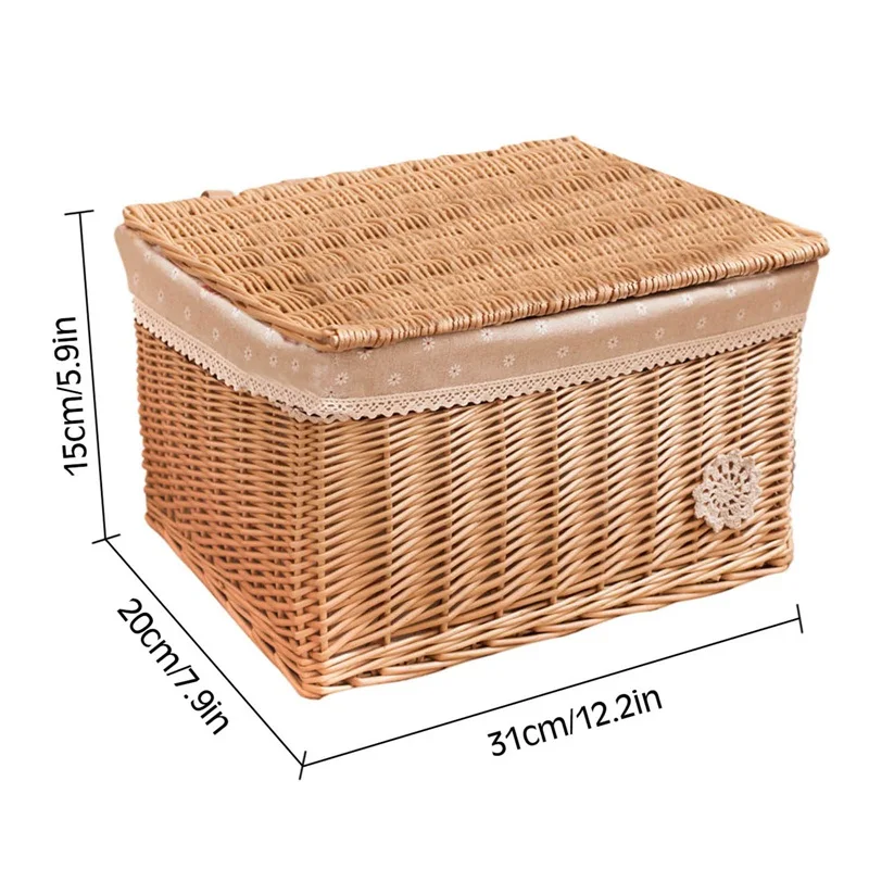 

Rattan Storage Box Rural Retro Sundries Basket With Lid Wicker Storage Toy Box Empty Christmas Basket