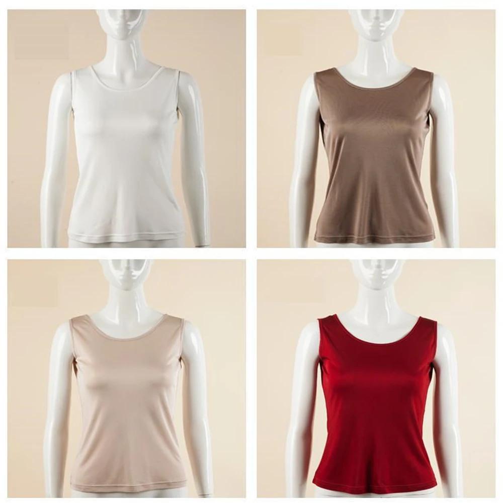 Женский жилет из 100% шелка Женская майка летняя свободная шелковая рубашка без