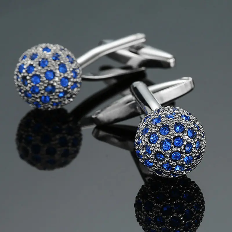 

High quality crystal Cufflinks new fashion jewelry blue ball Cufflinks men's Wedding Shirt SUIT PIN BADGE gift