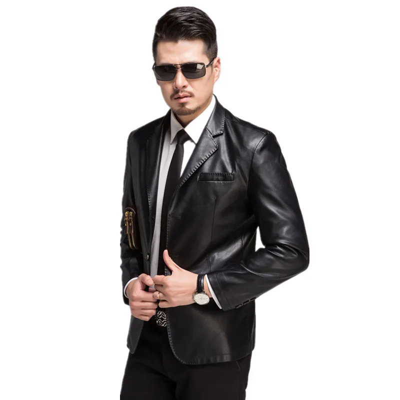 

new high quality Brand Genuine Leather Jacket Men Slim Fit Style Luxury Lapel Collar Male Leather Suits For Men Sheepskin Jacket