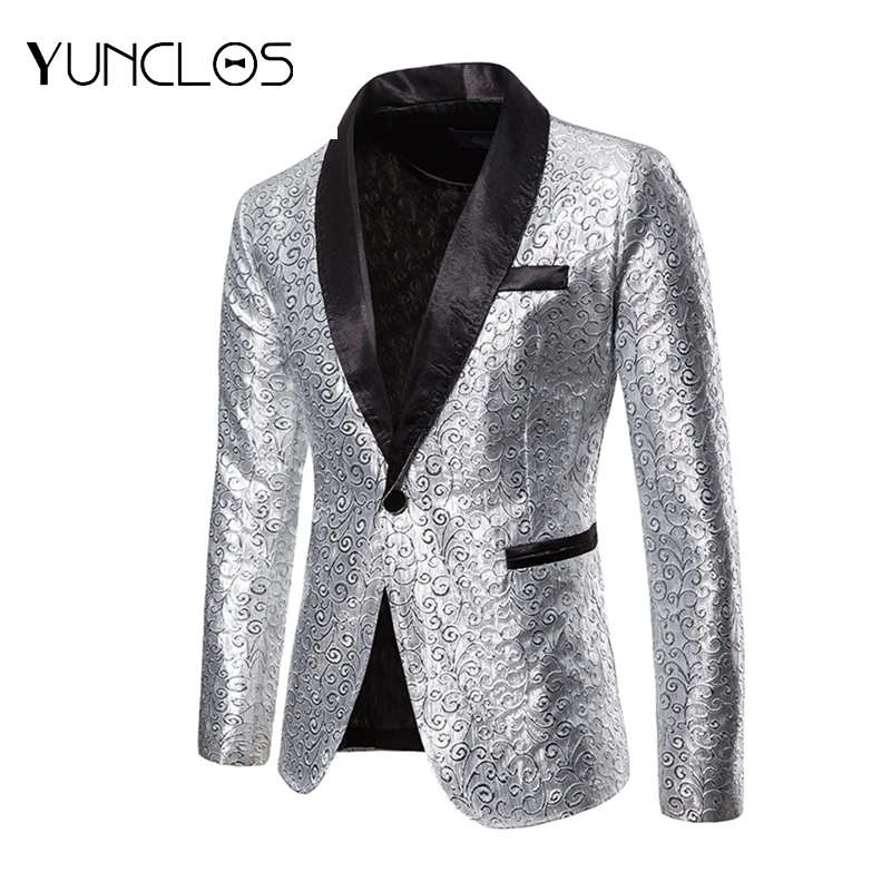 Костюм мужской золотистый/серебристый Блейзер повседневный роскошный