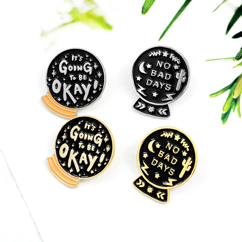 Круглая эмалированная булавка с надписью NO BAD DAYS блестящая Звезда кот Лунная фаза