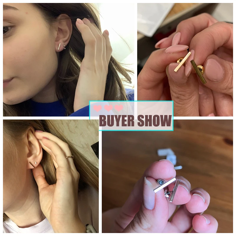 

SHUANGR Staple silver Color Tarnish Resistant Stick Geomatric Stud Earrings Gift for Men and Women Lab Jewelry brincos