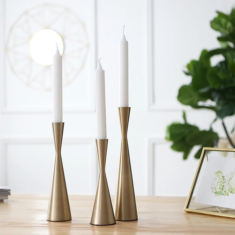 

Small Golden Candle Holders Modern Nordic Silver Wedding Table Minimalist Candle Holder Metal Candelabros Home Decor BF50CH