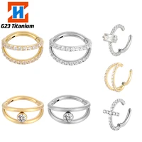 g23 titanium hoop zircon earrings cartilage piercing hinged segment nose rings helix piercing daith womens fashion body jewelry
