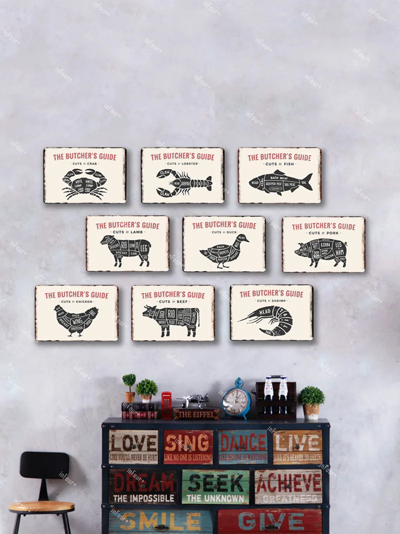 Мясник магазин нож металлическая пластина Оловянная табличка винтажный Декор