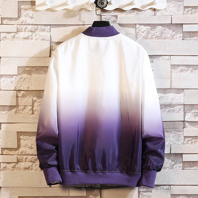 

New Men's Gradient Jackets Mens Windbreakers Hip hop Streetwear Autumn White Patchwork Zipper Plus Size Cool Bomber Jacket Men