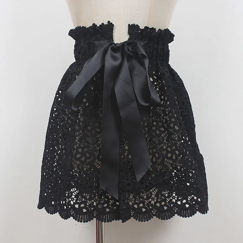 

SeeBeautiful Metal Pin Buckle PU Leather Stitching Hollow Lace Bandage Wide Waist Seal Belt New Fashion Tide 2021 Summer E929