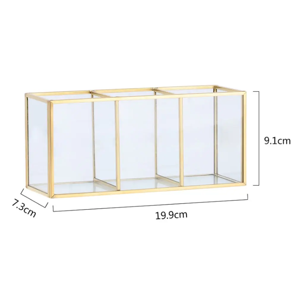 

Glass Copper Composite Pen Holder Makeup Brush Glass Box Multifunction Desktop Organizer Office Accessories