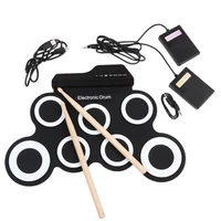 dropshipping portable digital electronic roll up drum set kit 7 silicon drum pads usb powered with drumsticks foot pedals toy