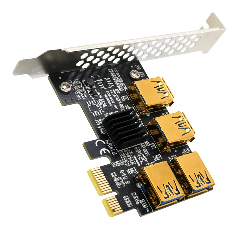 Переходник TISHRIC Golden PCIE PCI-E Райзер с 1 на 4 USB 3 0 карт хаб PCI Express X16 X1 адаптер для