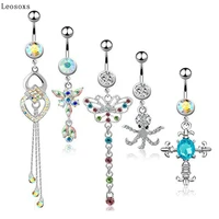 leosoxs 1 set hot sale bowknot cross tassel five piece belly button ring retro piercing jewelry