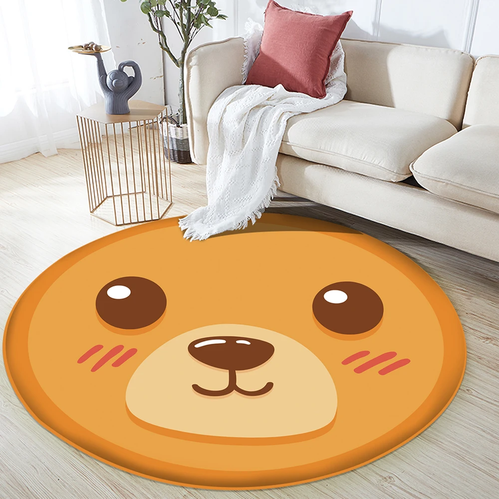 

2021 Hot Sale Non-Slip Children Flannel Round Carpet Baby Hand Print Carpet Baby Play Mat Cute Bear Children Comfortable Carpet