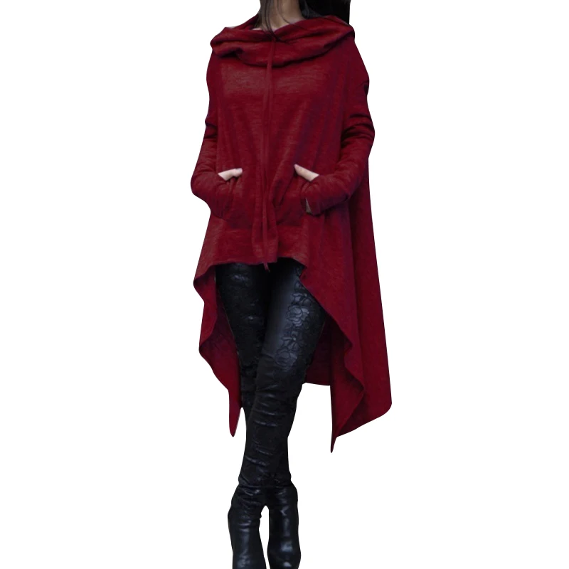 Зимние женские толстовки чистый цвет негабаритная Толстовка на шнурке пуловер с