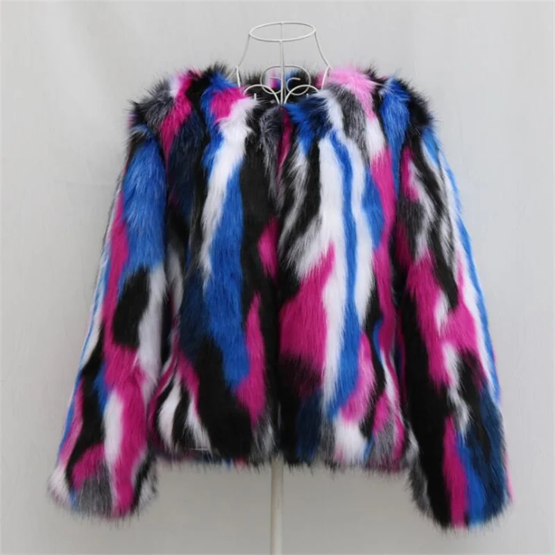 Thickened ladies fox fur jacket womens short faux fur coats slim round neck blouse European style autumn winter пальто женское