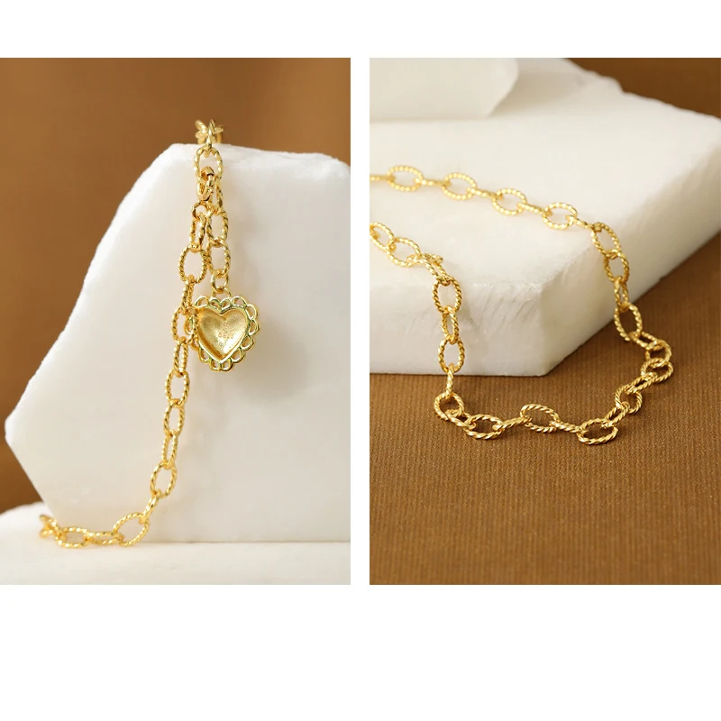 Kinel S925 Стерлинговое Серебро ножной браслет Нежный кружевной кулон в форме сердца