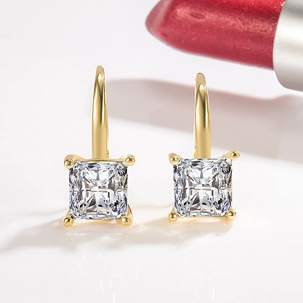 

14k Gold Filled Square Austrian Crystal Bling Zircon Diamonds Gemstones Chic Earrings for Women Jewelry Trendy Accessories Gifts