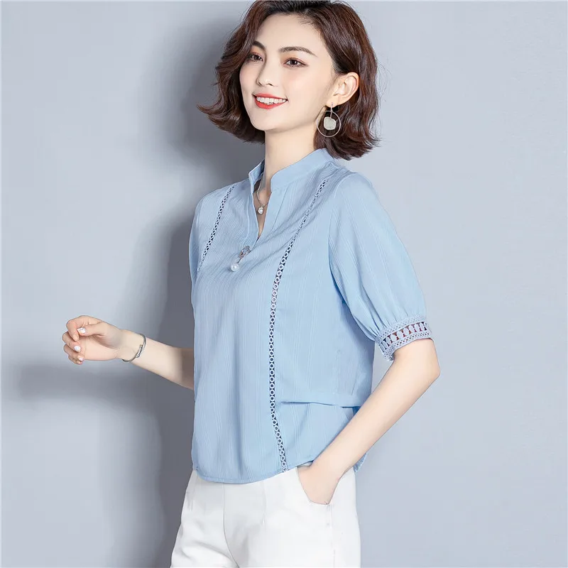 Женская шифоновая блузка большого размера с вырезами повседневные топы v