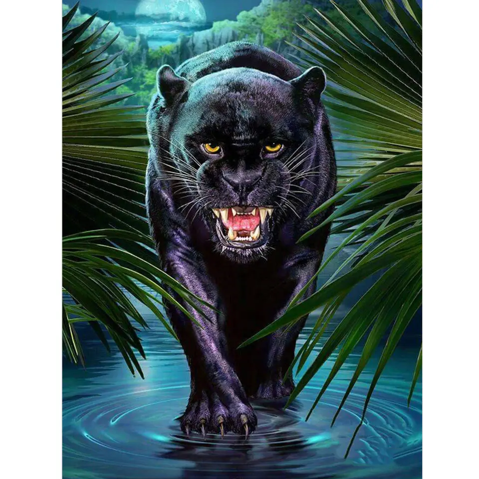 

5D DIY Diamond Black Panther Cross Stitch Full Drill Diamond Embroidery Mosaic Rhinestone Home Decor Handmade Gifts