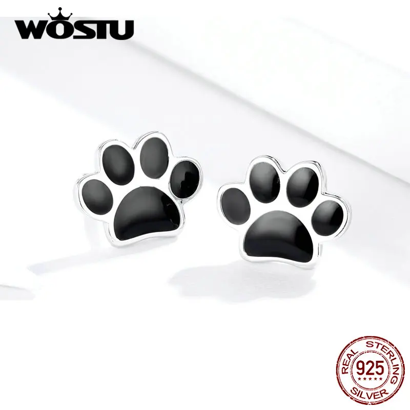 Женские серьги-гвоздики из серебра 925 пробы в виде собачьих ног | Украшения и