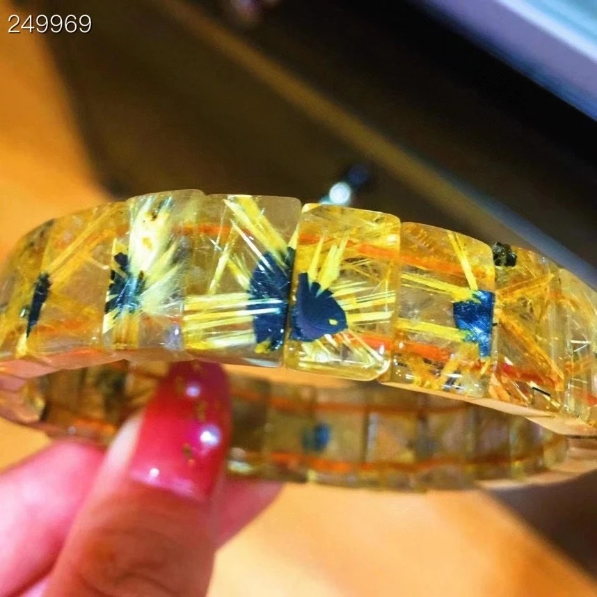 

Топ натуральный Золотой рутилированный титановый кварц женский браслет 14x8x5 мм прозрачные прямоугольные бусины оригинальные AAAAAA