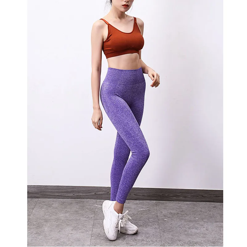 

New elastic high waist seamless leggings solid color slim fitness exercise was thin tights nine points pants yoga pants women