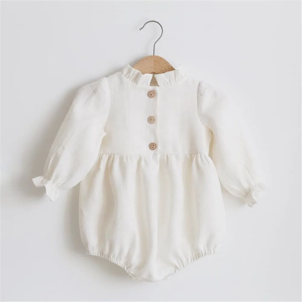 

Baby Girl Clothes Solid Color Long Sleeve Baby Clothing Jumpsuits 0-24M 100% Cotton Linen Newborn Baby Girl Rompers